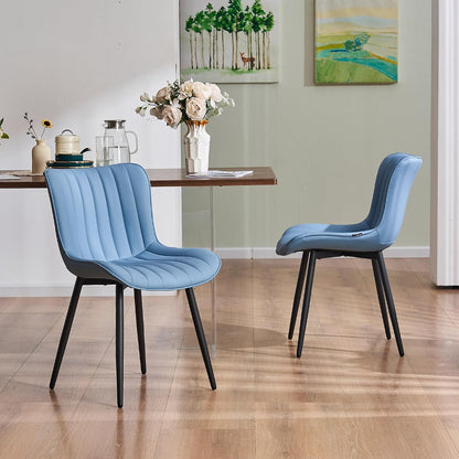 YOUNUOKE Mid-Century Modern Dining Chairs Set of 2, Olive Green PU Leather Upholstered Kitchen Chairs with Black Metal Legs, Armless Accent Side Chair for Dining Room, Guest Reception Room