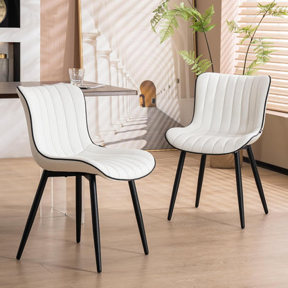 YOUNUOKE Mid-Century Modern Dining Chairs Set of 2, Olive Green PU Leather Upholstered Kitchen Chairs with Black Metal Legs, Armless Accent Side Chair for Dining Room, Guest Reception Room