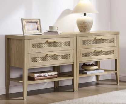 SICOTAS Night Stand Set 2 - Large Nightstands Sets of 2 with Drawers and Shelf, Rustic Bedside Table for Bedroom, Mid Century Modern Nightstand, 25.7" Tall Side End Table (Light Walnut, 2 Pieces)