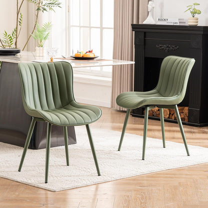 YOUNUOKE Mid-Century Modern Dining Chairs Set of 2, Olive Green PU Leather Upholstered Kitchen Chairs with Black Metal Legs, Armless Accent Side Chair for Dining Room, Guest Reception Room