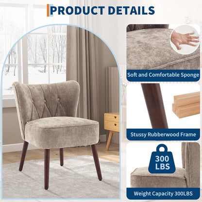GarveeHome Accent Chairs for Living Room, Mid-Century Wooden Fabric Living Room Chairs, Side Chairs for Living Room, Bedroom, Reading Nook