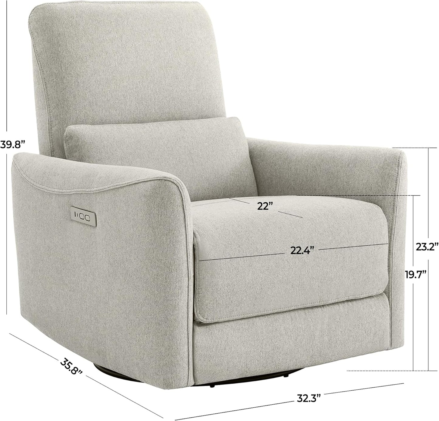 CHITA Power Recliner Chair Swivel Glider, FSC Certified Fabric Living Room Nursery Reclining Sofa Chair with Lumbar Support, Dove Grey