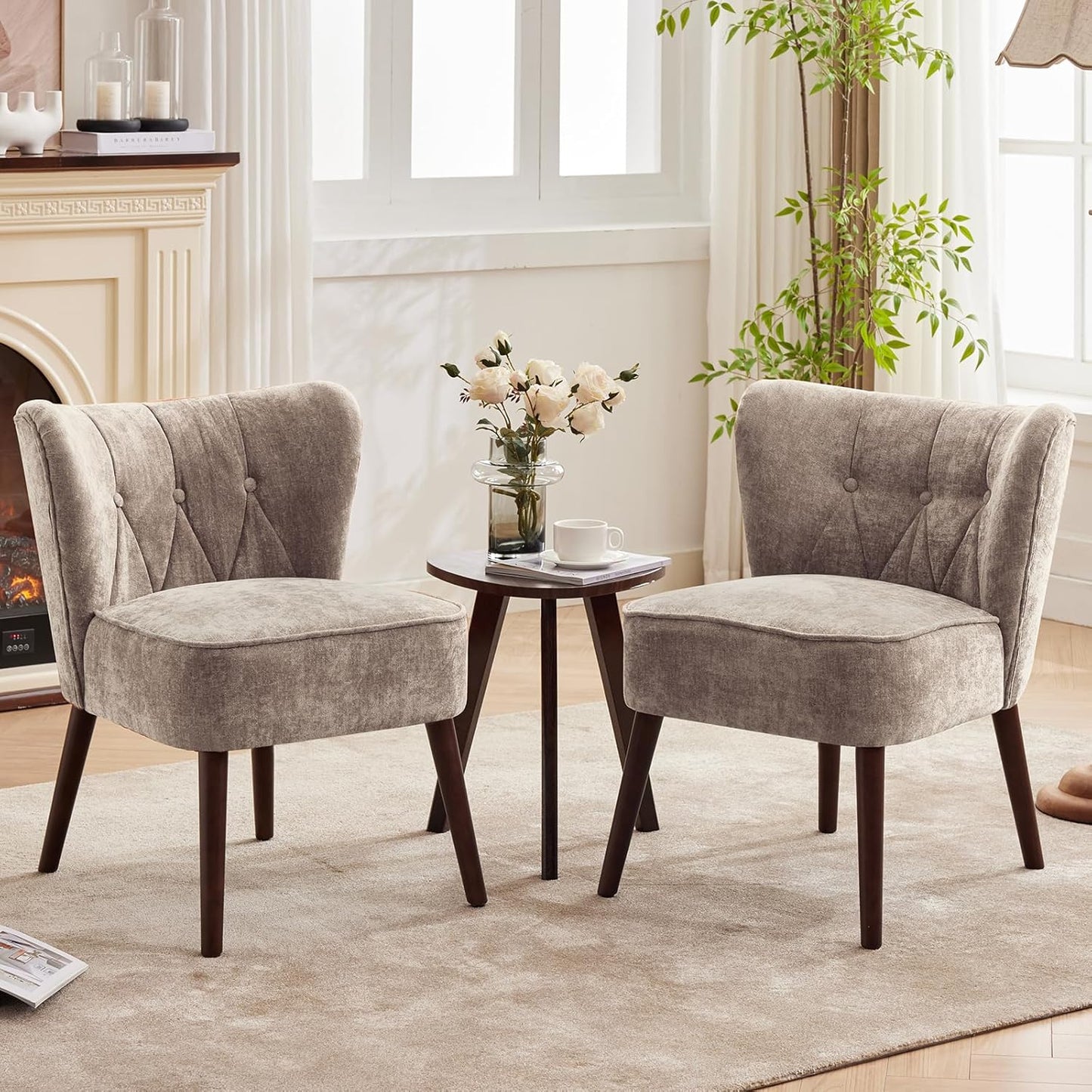 GarveeHome Accent Chairs for Living Room, Mid-Century Wooden Fabric Living Room Chairs, Side Chairs for Living Room, Bedroom, Reading Nook