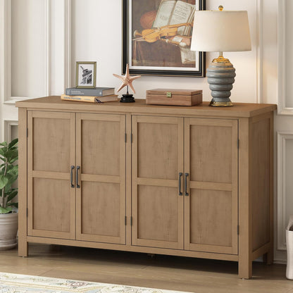 Ball & Cast 51" Farmhouse 4-Doors Storage Sideboard Buffet Cabinet w/Adjustable Shelves & Retro Handle, Wooden Coffee Accent Cabinet Console Table for Entryway Kitchen Dining Living, Natural