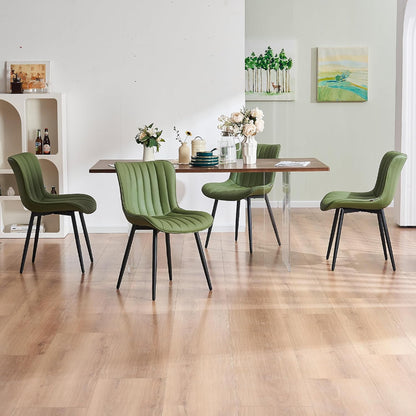 YOUNUOKE Mid-Century Modern Dining Chairs Set of 2, Olive Green PU Leather Upholstered Kitchen Chairs with Black Metal Legs, Armless Accent Side Chair for Dining Room, Guest Reception Room