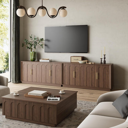 Sideboard Buffet Cabinet with Storage, Mid Century Modern Accent Cabinet with Arched Doors, Modular Media Console, Minimalist Credenza for Living Room Kitchen Dining Room Entryway, Walnut