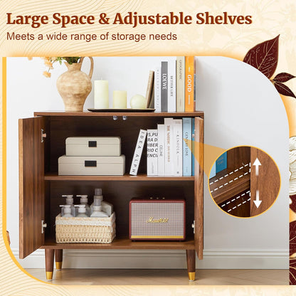 Turtle&Myrtle Fluted Sideboard Buffet Cabinet Set of 3, 92” Wide Mid Century Modern Storage Cabinet with 6 Doors& Adjustable Shelves, Wood Small Accent Cabinets for Living Room, Kitchen Walnut